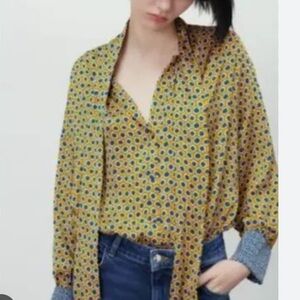 Zara Patterned Tie Neck Top